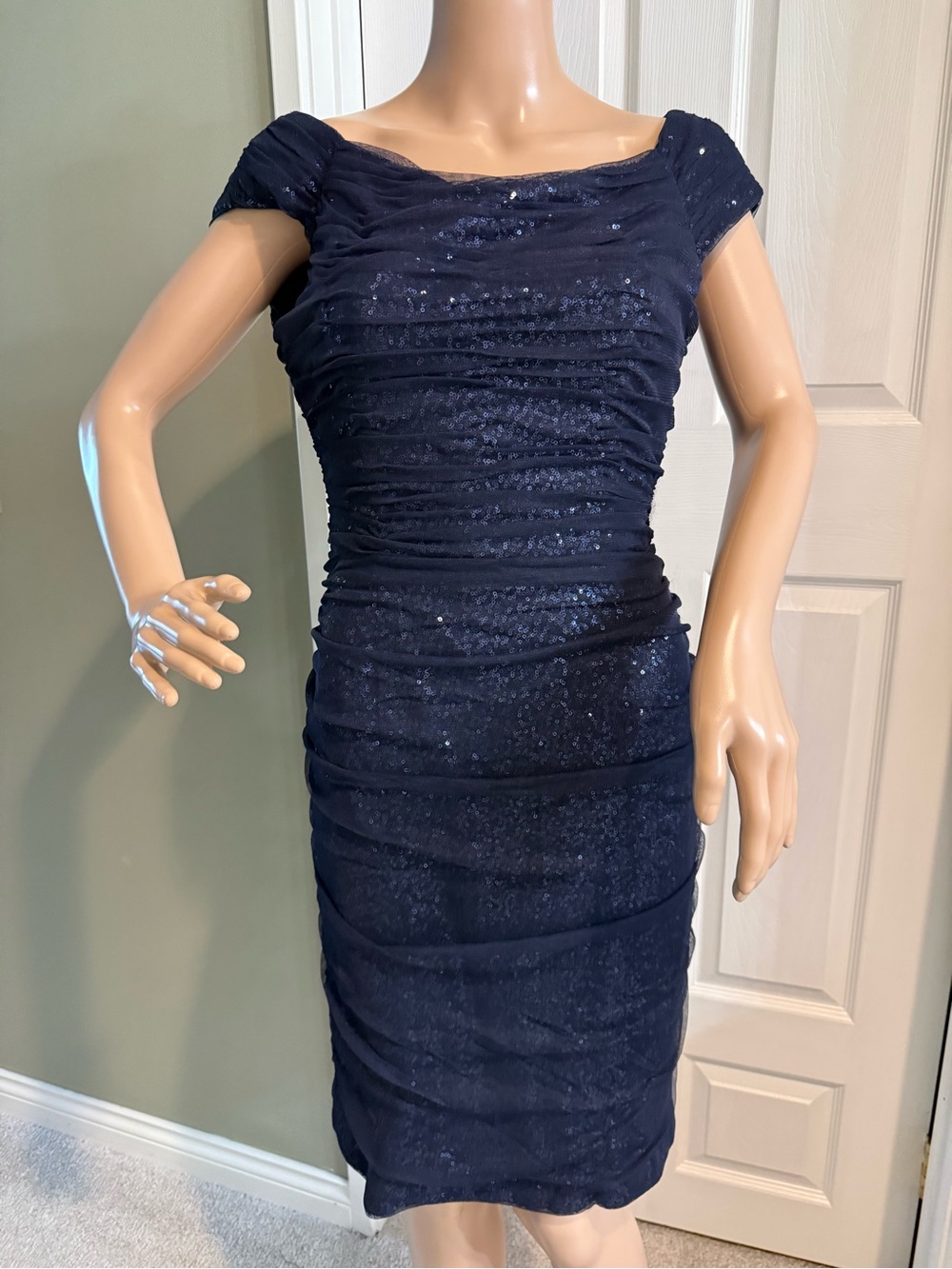 Lauren Ralph Lauren Evening Sequin Mesh Dress Size S Navy Blue Whimsigoth